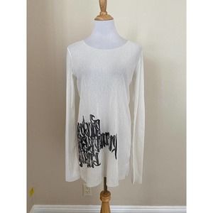 Peachoo Krejberg Calligraphy L/S Sheer Tunic Top Size Small NWOT